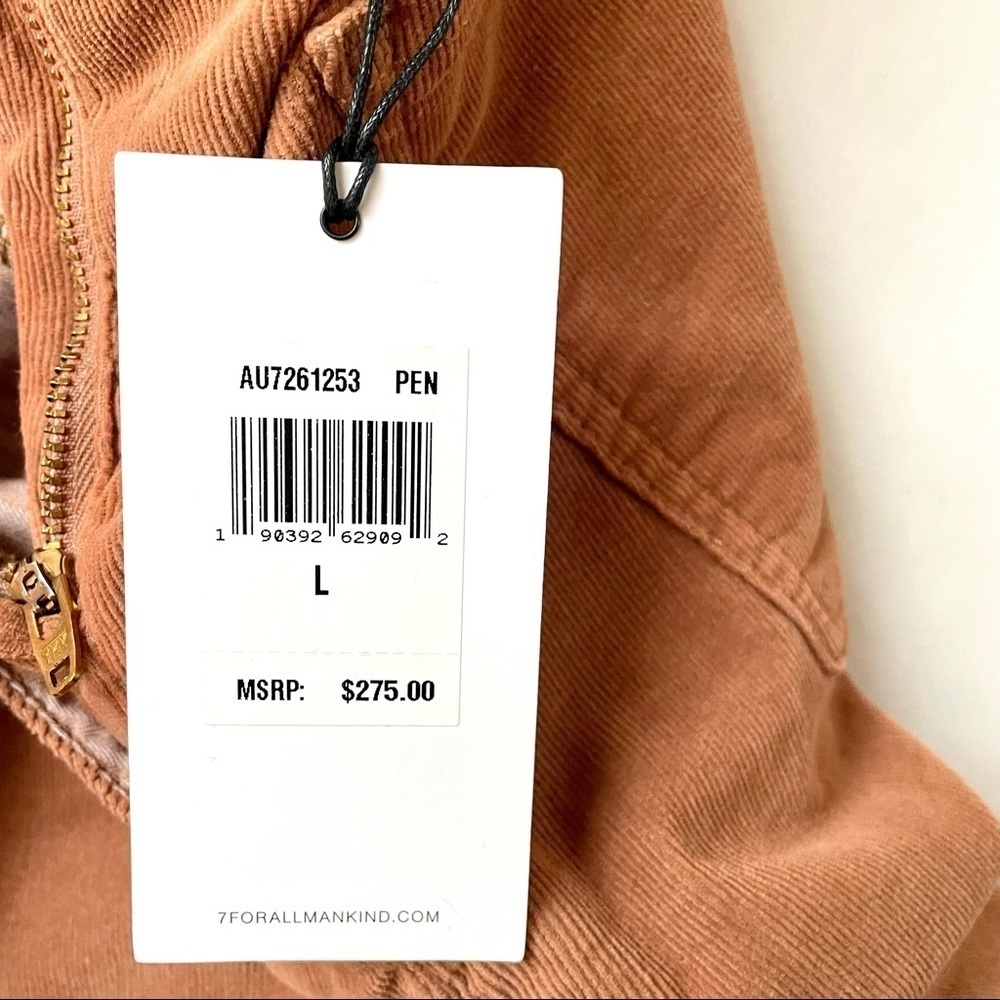 NWT 7 For All Mankind Corduroy Slim Kick Flare Overalls Penny Brown Tan Large - Picture 10 of 13